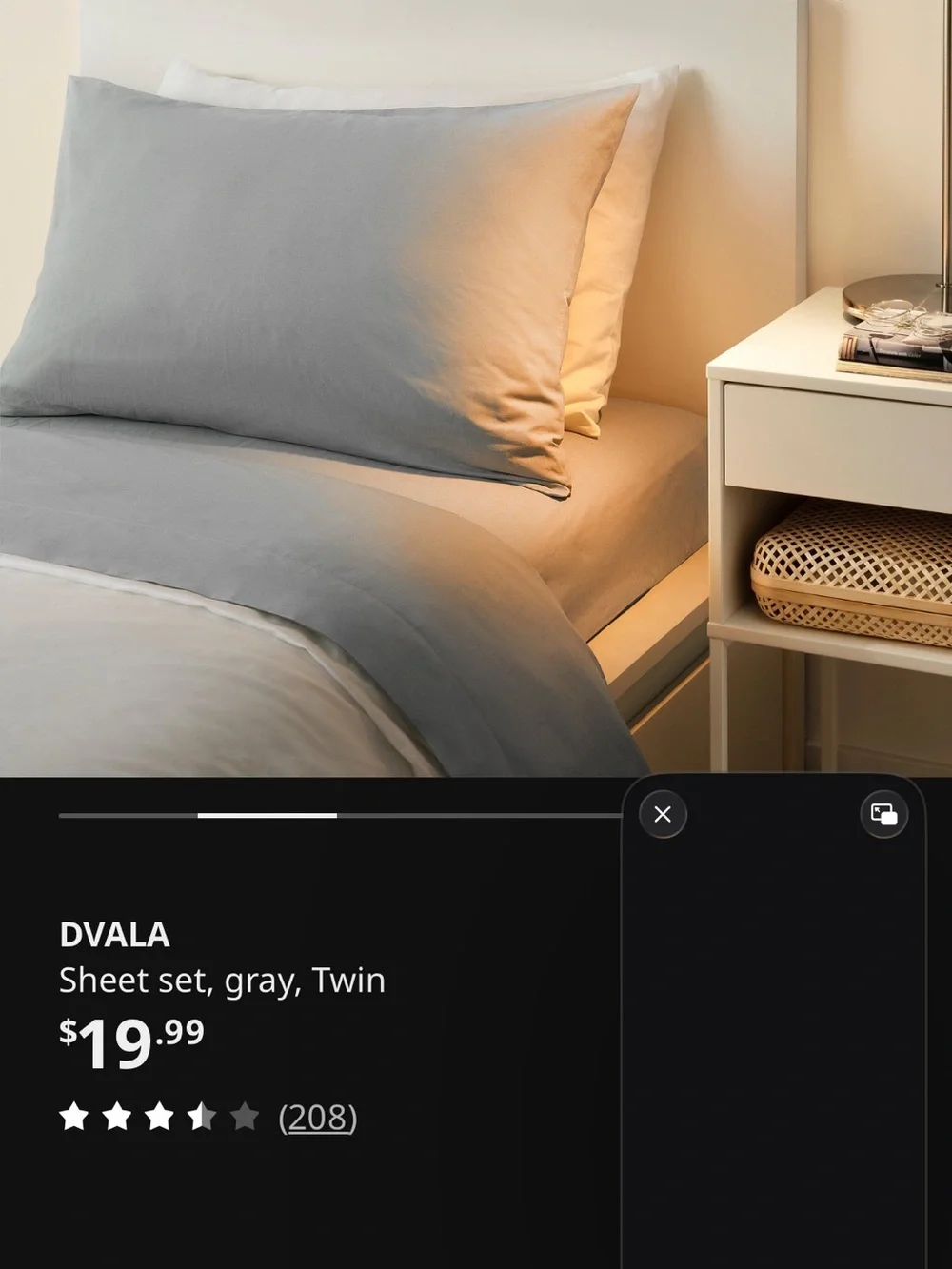 IKEA DVALA Gray Twin Sheet Set